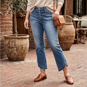 Sofia Button Fly Light Blue High-Rise‎ Slim Straight tulip hem Crop Jean 12